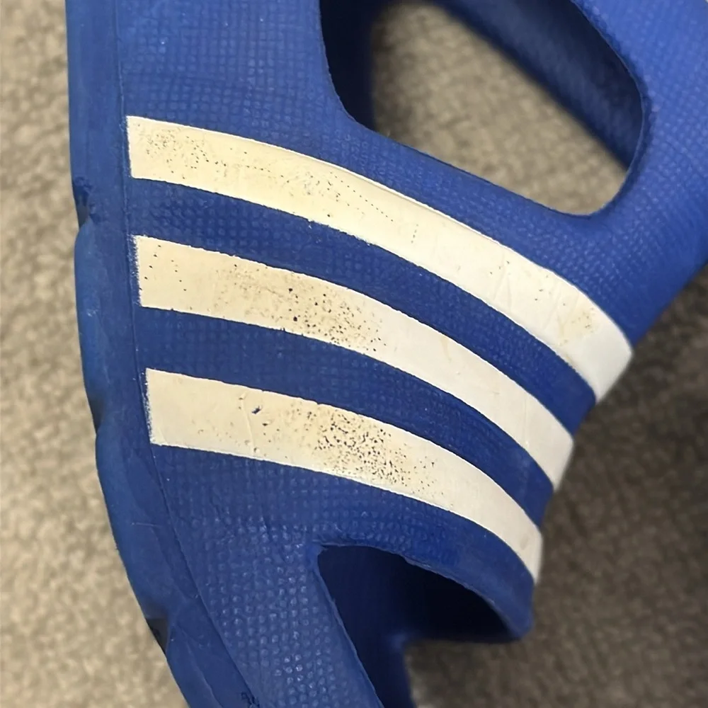 Adidas Kids Blue Sandals size baby size 3 slip on white strips‎